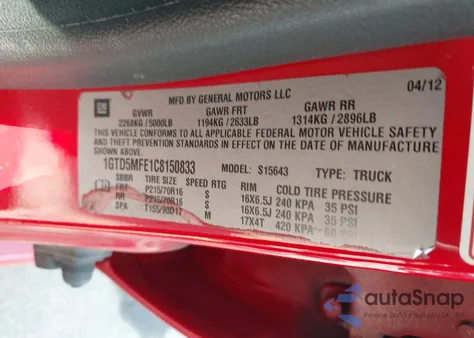 2012 GMC Canyon Sle1 z USA, uszkodzony, nr VIN 1GTD5MFE1C8150833